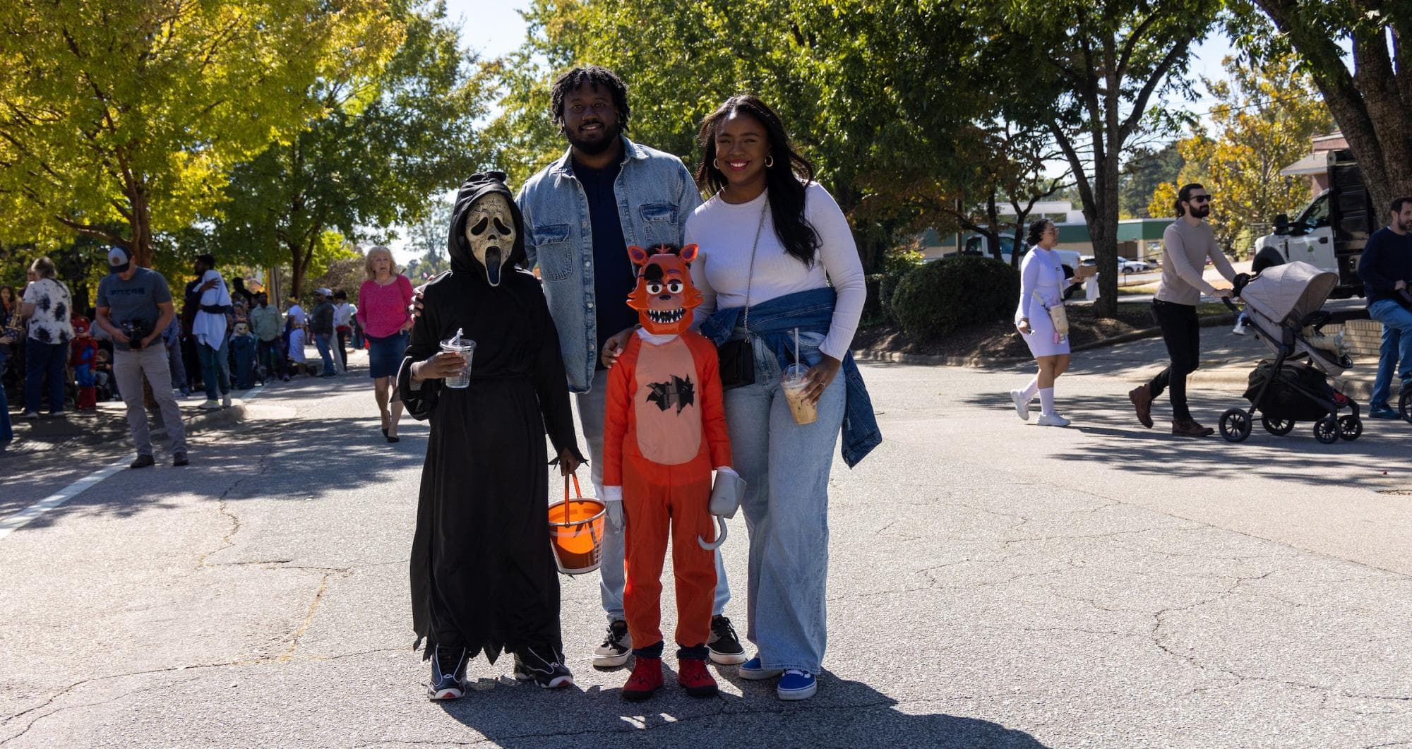 A family in Halloween costumes at a previous Wake Forest Boo Bash