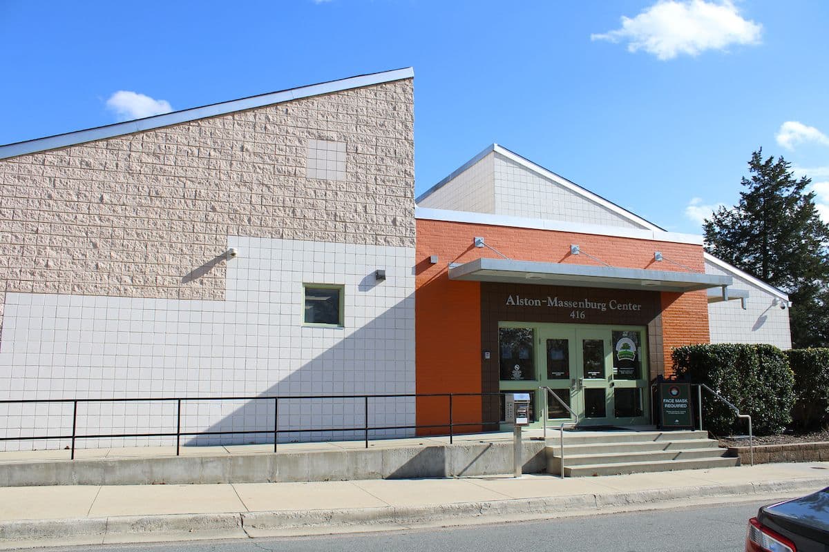 The entrance and accessible ramp of the Alston-Massenburg Center in Wake Forest